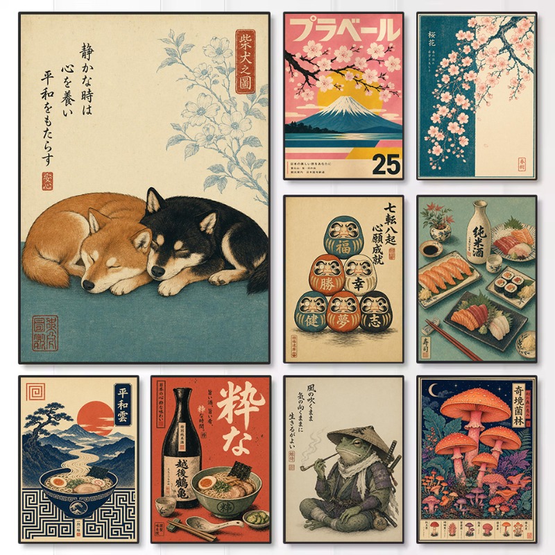 Japanese Lifestyle Culture - Poster Vintage Minimalista con Bambola della